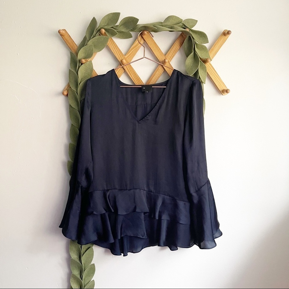 Six Ames Isla Ruffled Navy Top